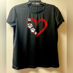 Black Short Sleeve TShirt with Hearts and Paws